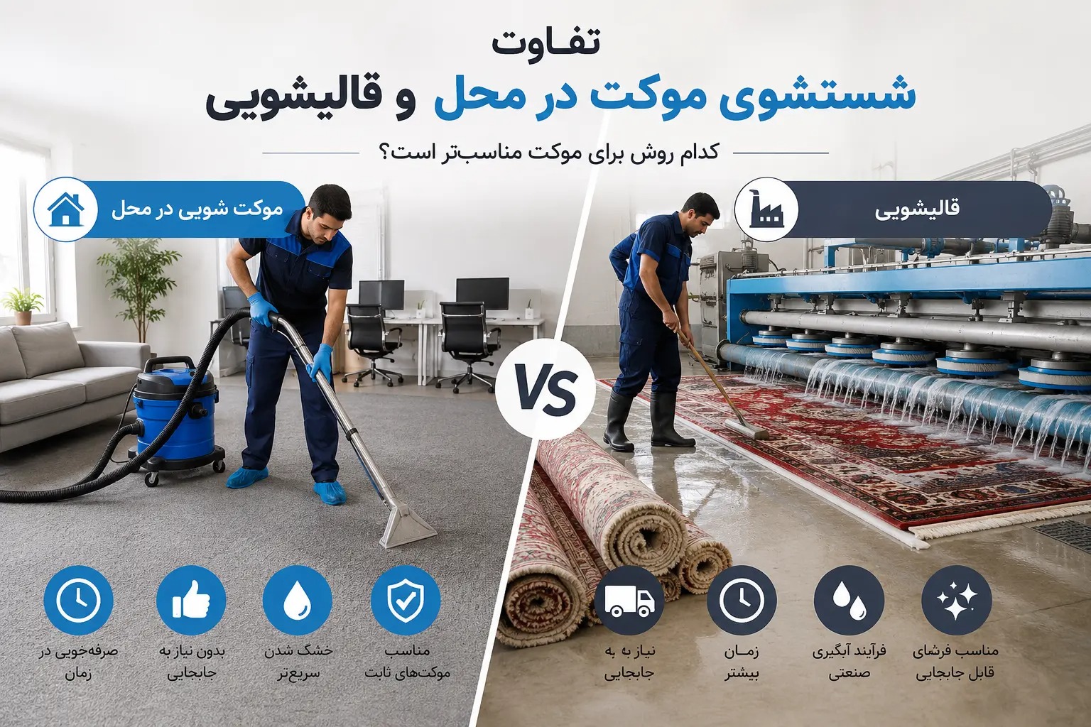 تفاوت شستشوی موکت در محل و قالیشویی؛ کدام روش برای موکت مناسب تر است؟